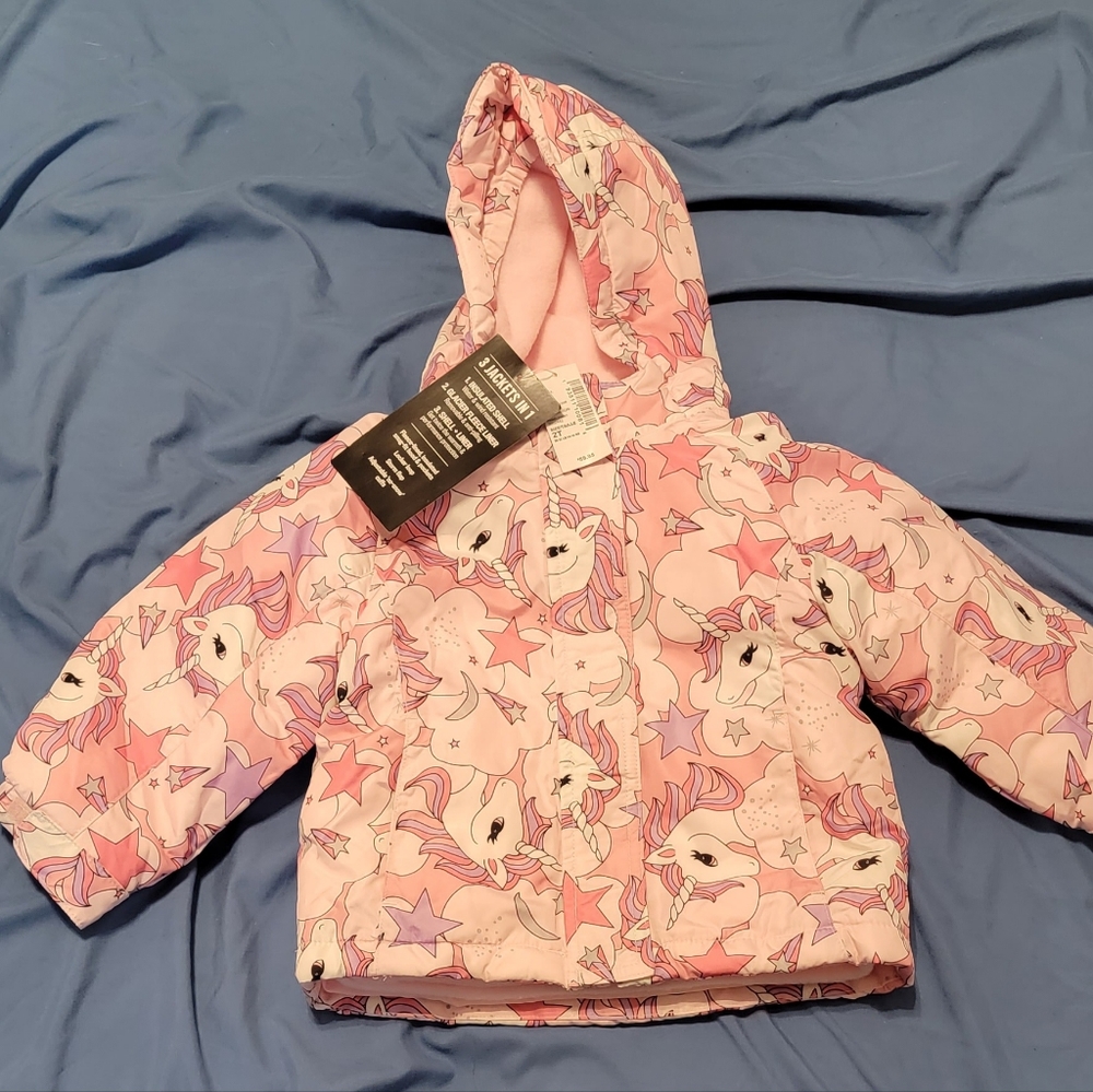 Pink unicorn Children's Place 3 in 1 jacket. Size 2T